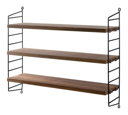 String Pocket Shelf, Shelves walnut, panels black