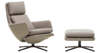 Grand Relax Lounge Chair, With Ottoman, Cosy fabric, fossil / Leather Forte, sand, Basic dark, 41,5 cm