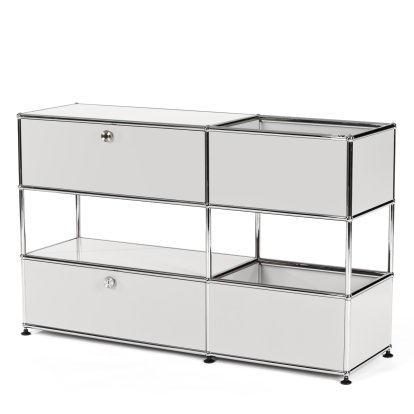 USM Haller Kids Sideboard M With Storage Boxes, Self-coloured, Light grey RAL 7035, With drop-down door and extension door (incl. metal box insert)