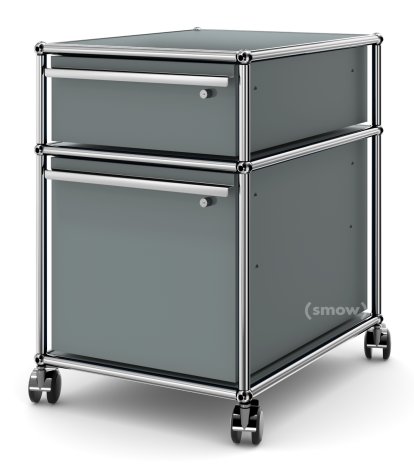 USM Haller Mobile Pedestal with Hanging File Basket, All compartments with a lock, Mid grey RAL 7005