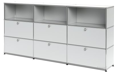 USM Haller Highboard XL, Customisable, USM matte silver, Open, With 3 drop-down doors, With 3 drop-down doors
