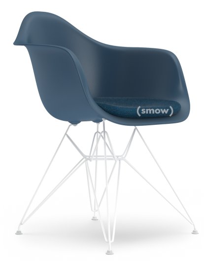 Eames Plastic Armchair DAR, Sea blue, With seat upholstery, Sea blue / dark grey, Standard version - 43 cm, Coated white