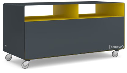 TV Lowboard R 108, Anthracite grey (RAL 7016) - Traffic yellow (RAL 1023), Industrial castors