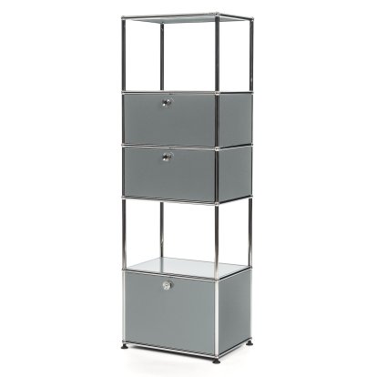 USM Haller living room shelf M type 2, Mid grey RAL 7005, With 3 drop-down doors