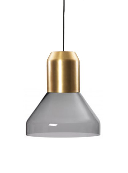 Bell Light Pendant Lamp, Brass, Grey crystal glass, H 23 x ø 35 cm