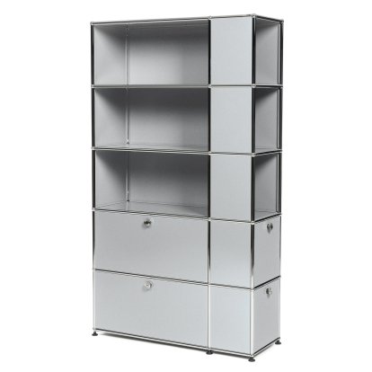 USM Haller bookcase with side compartments, USM matte silver