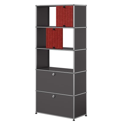 USM Haller filing shelf with 2 flaps, top without back panels with two USM Haller Soft Panels, vertical, Anthracite RAL 7016, Red / Orange