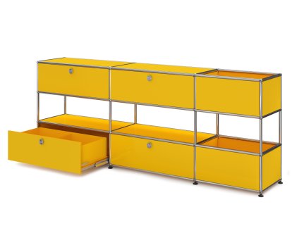 USM Haller Kids Sideboard L with storage boxes, Self-coloured, Golden yellow RAL 1004, With drop-down door and extension door (incl. metal box insert)