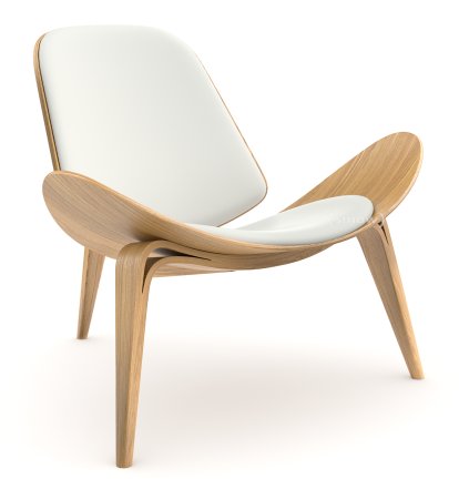CH07 Shell Chair, Lacquered oak, Leather white