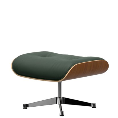 Eames Lounge Chair Ottoman, Walnut, natural, Leather Premium F jade, Aluminium polished