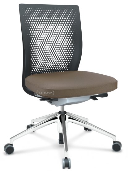 ID Air, Basic dark, Plano fabric-80 coffee, Soft grey, 5 star foot, polished aluminium, Without armrests, Soft castors for hard floor surfaces