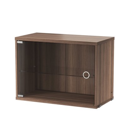 String System Cabinet Element with Swing Glass Door, Walnut veneer