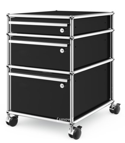 USM Haller Mobile Pedestal with 3 Drawers Type 2 (with Counterbalance), All compartments with a lock, Graphite black RAL 9011