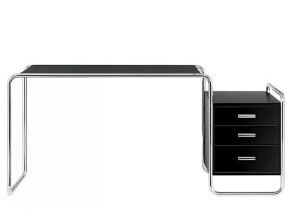 S 285/1 - S 285/2 Desk, Ash deep black, open-pored lacquered, S 285/1: 1 large darwer unit inside, right