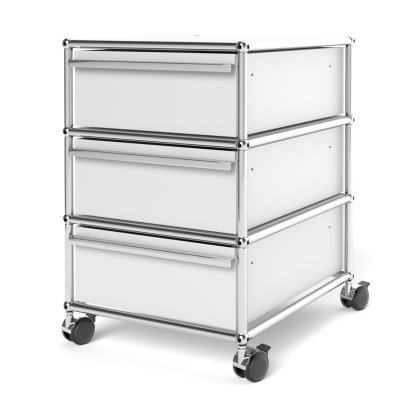 USM Haller Mobile Pedestal with 3 Drawers Type 1 (with Counterbalance), No locks, USM matte silver