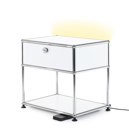 USM Haller Bedside Table with Dimmable Light, Pure white RAL 9010