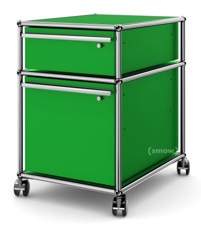 USM Haller Mobile Pedestal with Hanging File Basket, All compartments with a lock, USM green