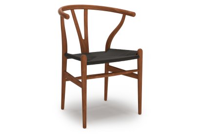 CH24 Wishbone Chair, Lacquered walnut, Black mesh
