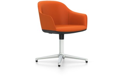 Softshell Chair with four star base, Aluminium polished, Plano, Orange, Glides for carpets