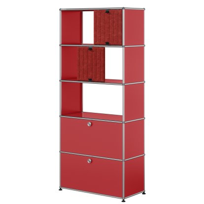 USM Haller filing shelf with 2 flaps, top without back panels with two USM Haller Soft Panels, vertical, USM ruby red, Red / Orange