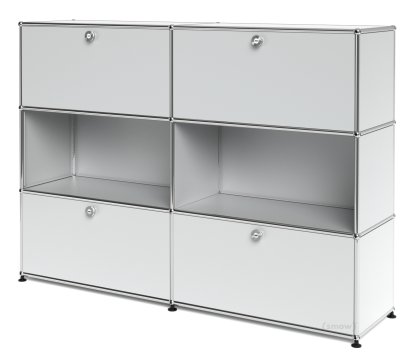 USM Haller Highboard L, Customisable, USM matte silver, With 2 drop-down doors, Open, With 2 drop-down doors