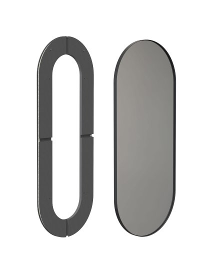 Unu mirror with LED lighting oval (set), H 140 x W 60 cm, Black matt