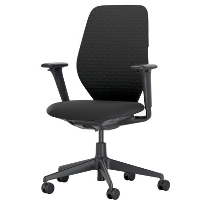 ACX Soft Swivel Chair, Without forward tilt, with seat depth adjustment, Height-adjustable armrests F, Deep black, Seat Grid Knit, nero, Soft castor for hard floor surfaces