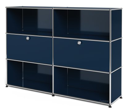 USM Haller Highboard L, Customisable, Steel blue RAL 5011, Open, With 2 drop-down doors, Open