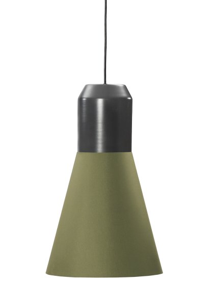 Bell Light Pendant Lamp, Grey lacquered metal, Green fabric, H 35 x ø 32 cm