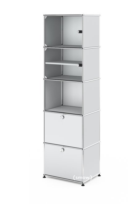 USM Haller Vitrine, H 179 x W 53 x D 38 cm, USM matte silver, All compartments with a lock