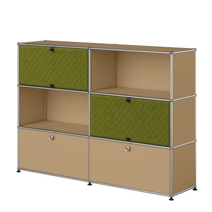 USM Haller Highboard L with two USM Haller Soft Panels, diagonal, USM beige, Green