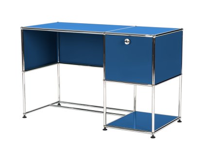 USM Haller Home Office Desk, Gentian blue RAL 5010, Without cable entry hole