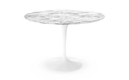 Saarinen Round Dining Table, 107 cm, White, Arabescato marble (white with grey tones)