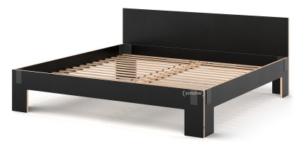 Tagedieb Bed, 200 x 200 cm, With headboard, FU (plywood, birch) black, Anthracite, With rollable slatted base