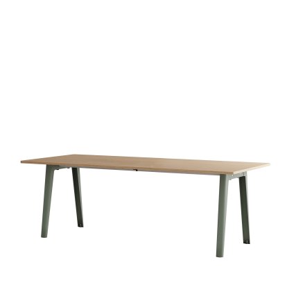 New Modern Dining Table Rectangular, Metal/Wood, 220 x 95 cm, Oak finish, Eucalyptus grey