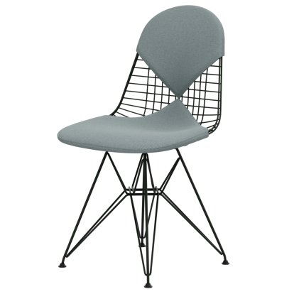 Wire Chair DKR , Powder-coated dark green, Seat and backrest cushion (Bikini), Hopsak ice blue / ivory