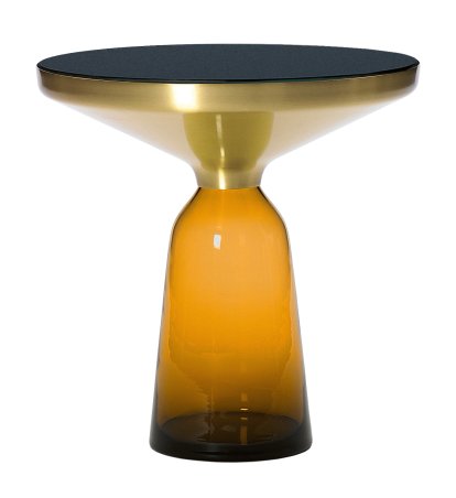 Bell Side Table, Brass with clear varnish, Amber orange