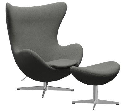 Egg Chair, Re-wool, 158 - Taupe/natural, Satin polished aluminium, With footstool