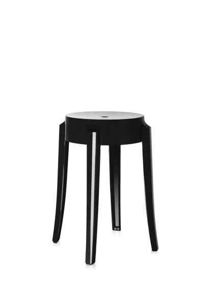 Charles Ghost Stool, Base 39 x Seat 26,5 x Height 46, Opaque, Polished black