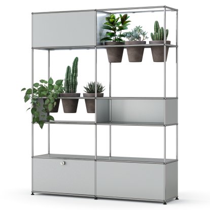 USM Haller E Plant World Room Divider, USM matte silver, Basalt, LED illumination cold white