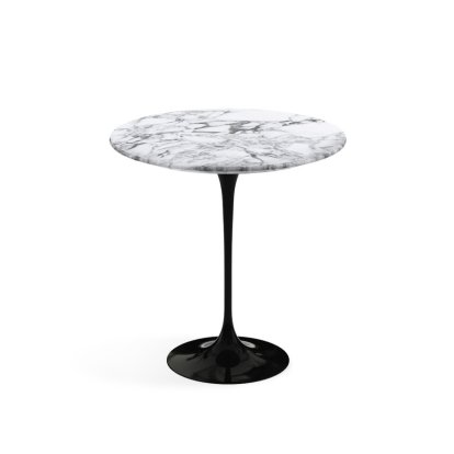Saarinen Round Side Table, 51 cm, Black, Arabescato marble (white with grey tones)