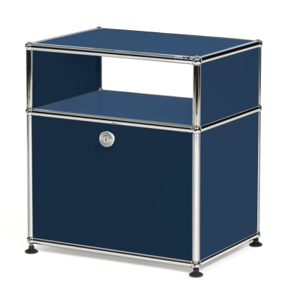 USM Haller bedside cabinet with hinged door and intermediate shelf, Steel blue RAL 5011