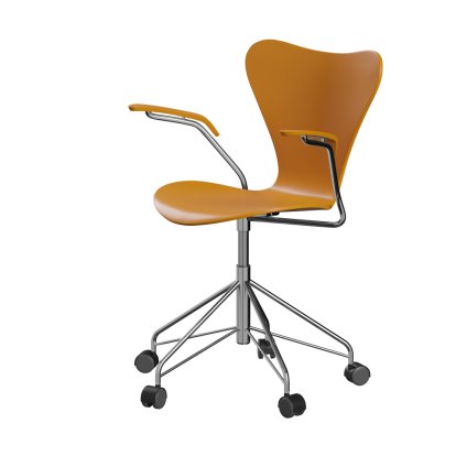 Series 7 Swivel Chair 3117 / 3217 New Colours, With armrests, Lacquer, Burnt yellow, Chrome