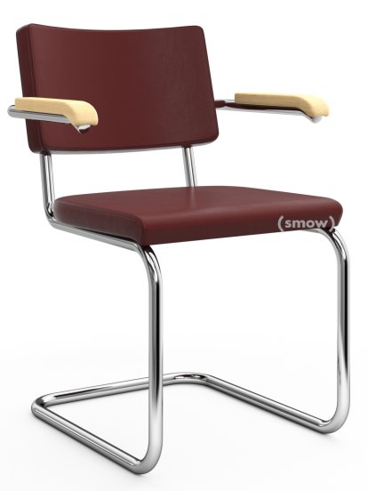 S 64 PV Pure Materials Cantilever Chair, Nappa Leather bordeaux, Ash, Chrome-plated, Black plastic glides with felt