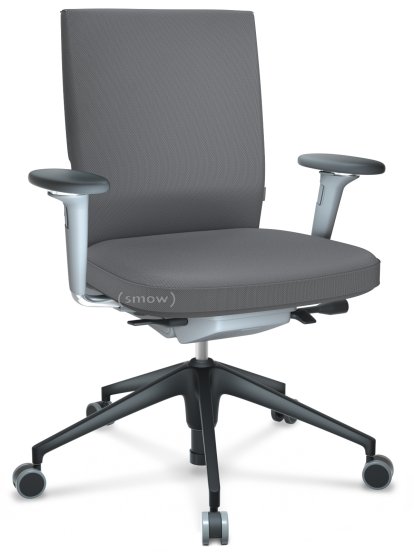 ID Soft, FlowMotion-without tilt mechanism, without seat depth adjustment, With 3D-armrests, 5 star foot , basic dark plastic, Soft grey, Silk mesh seat and back, Dimgrey, Hard castors for carpets