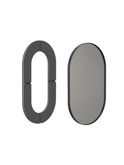 Unu mirror with LED lighting oval (set), H 100 x W 60 cm, Black matt