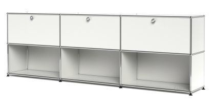 USM Haller Sideboard XL, Customisable, Pure white RAL 9010, With 3 drop-down doors, Open