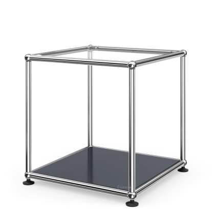USM Haller Side Table 35, Upper panel glass, lower panel metal, Anthracite RAL 7016