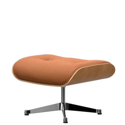 Eames Lounge Chair Ottoman, Cherry, natural , Leather Premium F cognac, Aluminium polished