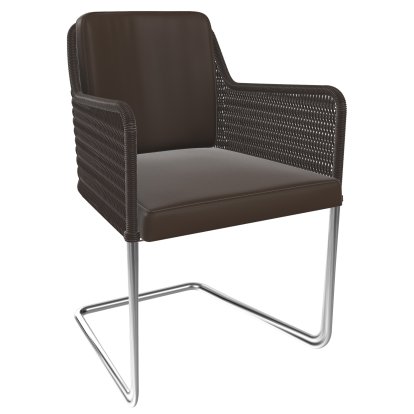 D43 Armchair, Wickerwork II - espresso brown, Leather - brown, Chrom